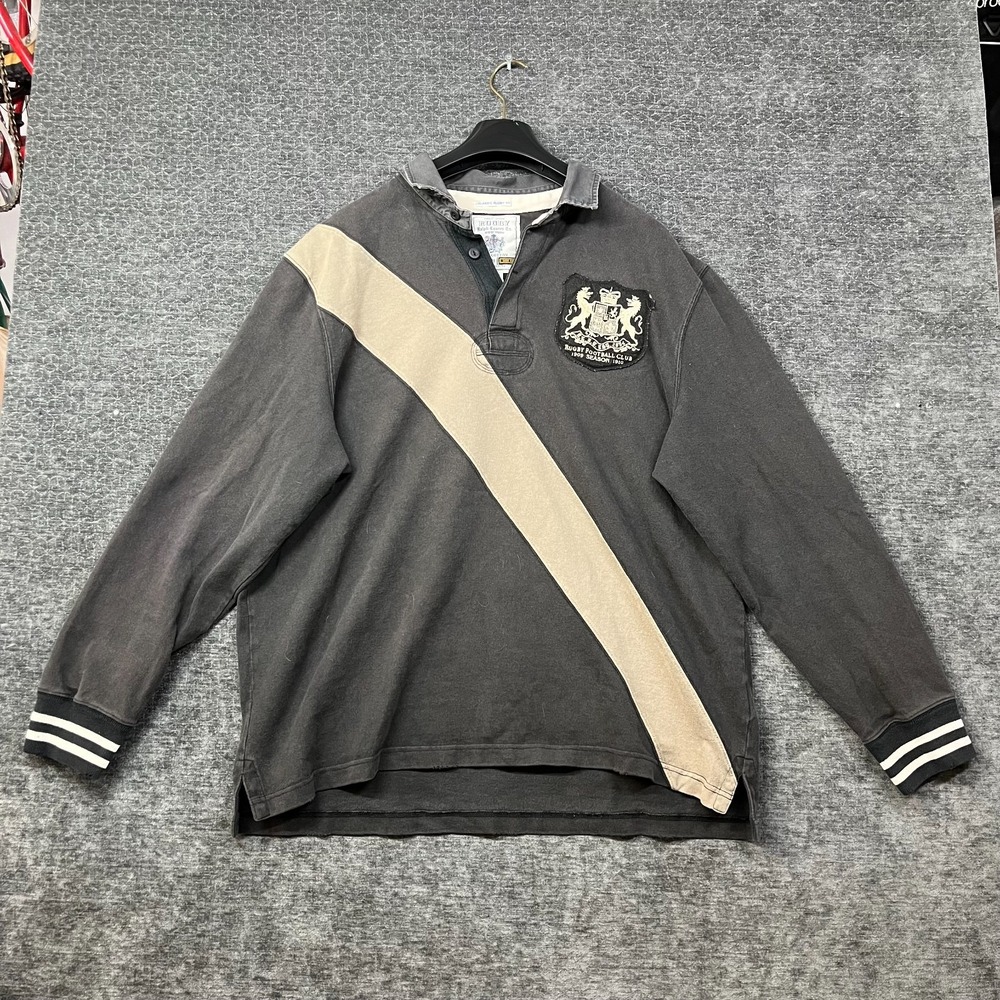 Rugby Ralph Lauren Polo Shirt Men 2XL Black Good Crest Patch Long Sleeve Sash